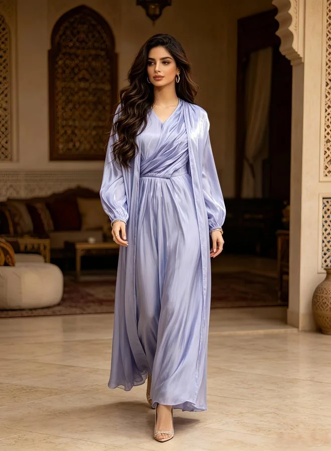 Take Two 2-Piece Plain Long Sleeves Draped Jalabiya Set