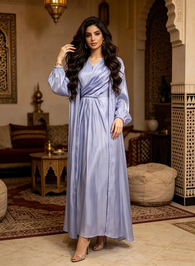 Take Two 2-Piece Plain Long Sleeves Draped Jalabiya Set