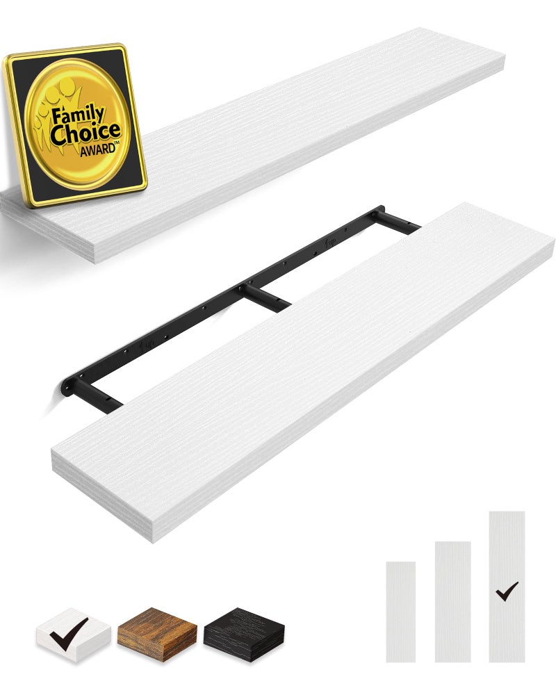 BAYKA Floating Shelves, 48 inches Long Heavy Duty Wall Mounted Rustic Wood Shelves for Bathroom, Bedroom, Living Room, Kitchen, Office, Hanging Shelf for Books/Storage/Decor(White,Set of 2) - Image 1