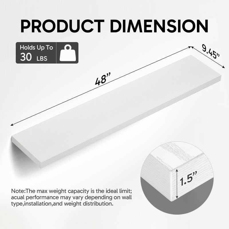 BAYKA Floating Shelves, 48 inches Long Heavy Duty Wall Mounted Rustic Wood Shelves for Bathroom, Bedroom, Living Room, Kitchen, Office, Hanging Shelf for Books/Storage/Decor(White,Set of 2) - Image 4