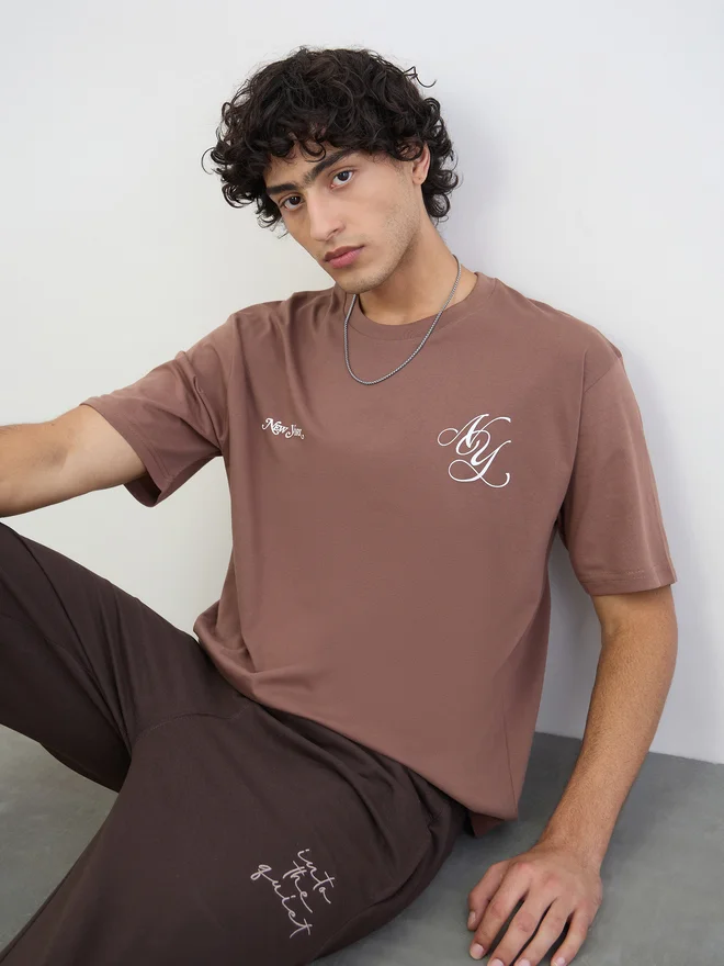 Styli Men Graphic Print Oversized Jersey T-Shirt
