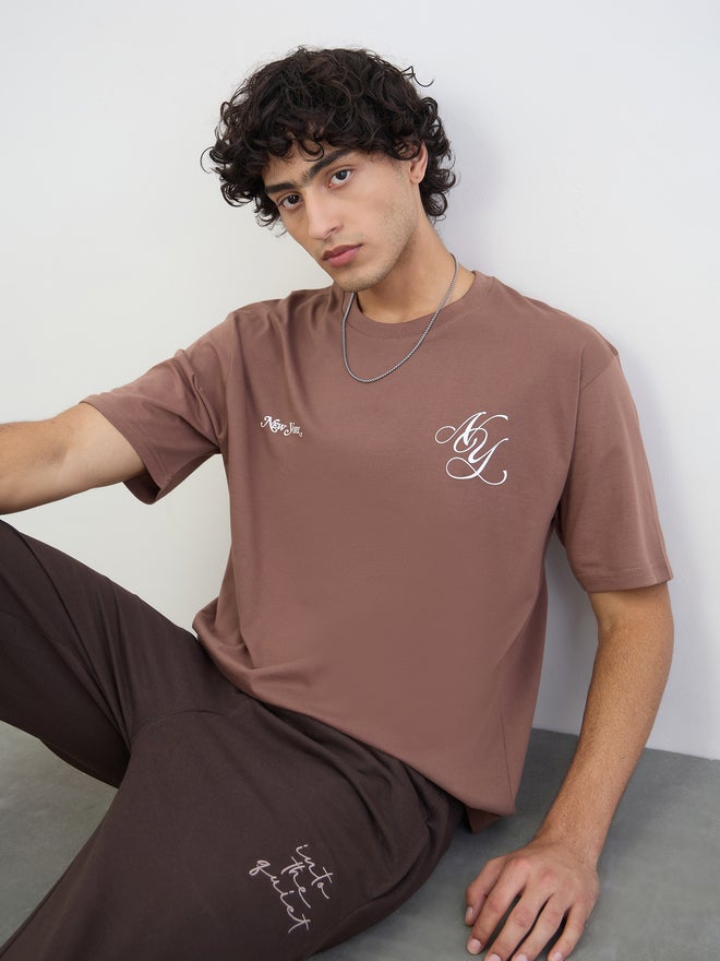 Styli Men Graphic Print Oversized Jersey T-Shirt - Image 1