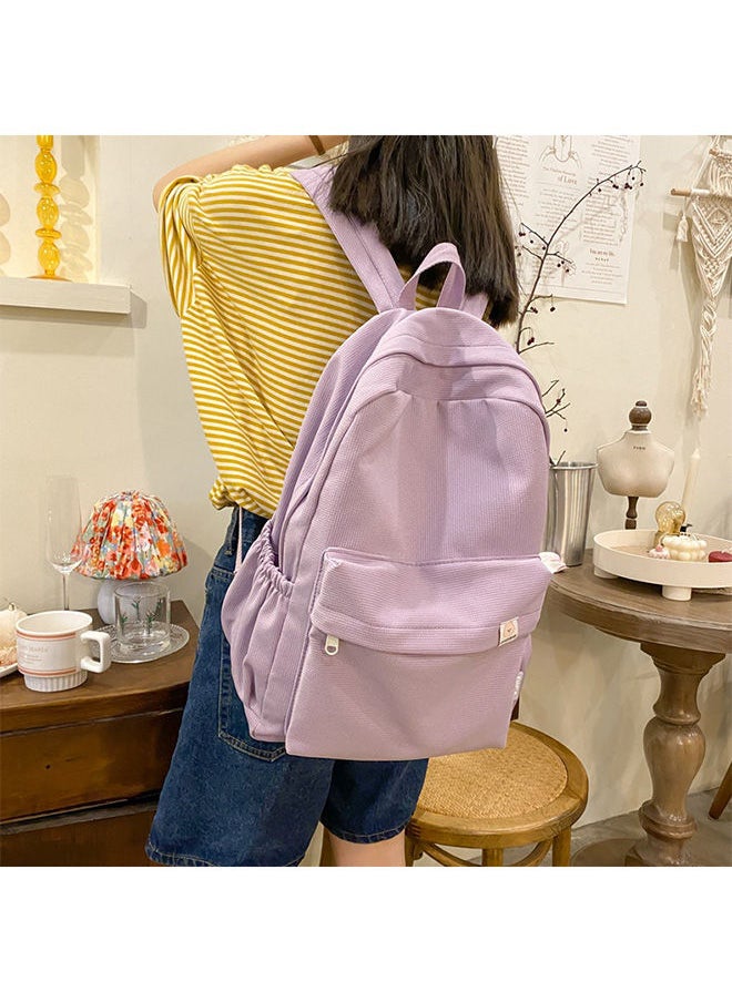 Generic - Sweet Soft Girl Solid Color Large Capacity Student Schoolbag Backpack Large Capacity Beautiful Backpack Simple And Cute - Image 1