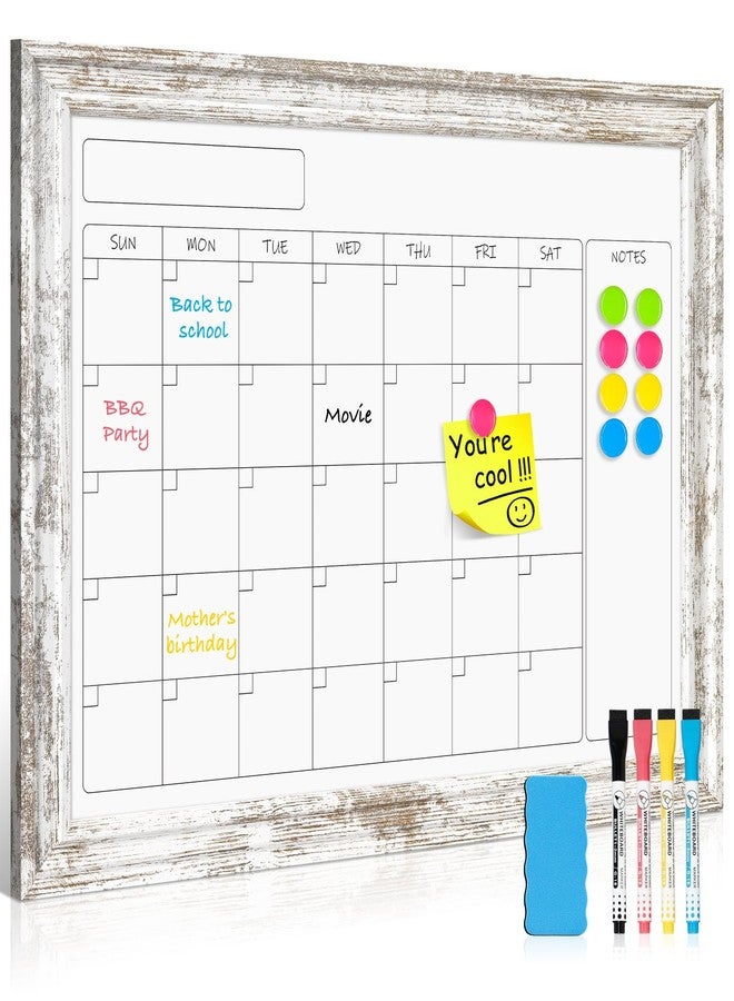 QUEENLINK Monthly Dry Erase Calendar Whiteboard for Wall, 24" x 18" Magnetic White Board Calendar Board - Rustic Vintage Wooden Frame - Image 1