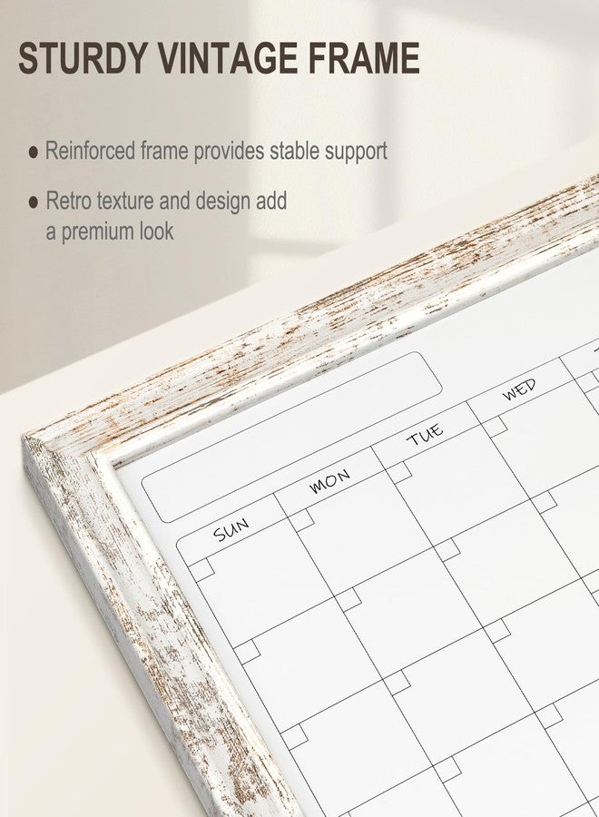 QUEENLINK Monthly Dry Erase Calendar Whiteboard for Wall, 24" x 18" Magnetic White Board Calendar Board - Rustic Vintage Wooden Frame - Image 2