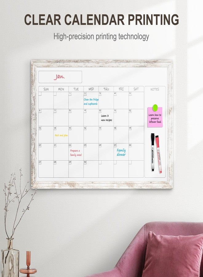 QUEENLINK Monthly Dry Erase Calendar Whiteboard for Wall, 24" x 18" Magnetic White Board Calendar Board - Rustic Vintage Wooden Frame - Image 3
