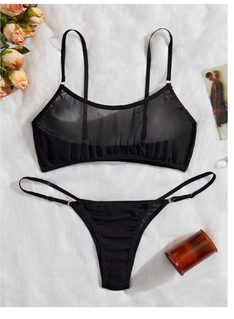 MANIKAN Wome's Clothes Set Lingerie set Mesh Bodysuit cute made of tulle Black - Image 5