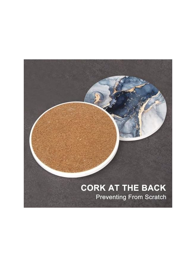 The Bros 6 Pcs Coasters for Drinks, Navy Blue Marble Abstract Ceramic Coasters with Holder, Round Ceramic Table Coasters Set, Decorative Coffee Coasters for Room Decor Bar Housewarming Gift - Image 5