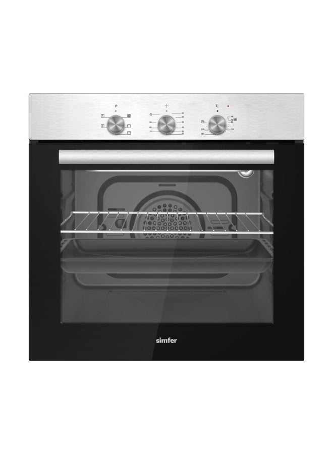 Simfer Built-In Gas Oven 60 cm Stainless Steel, Mechanical Timer, Turbo Fan, Cooling Fan, Italian Oven & Grill Burners, LED Oven Light, Triple Glass Door (Low-E), Hydraulic Hinges, Auto Ignition, Full Safety – Model BO60SG01 - Image 1