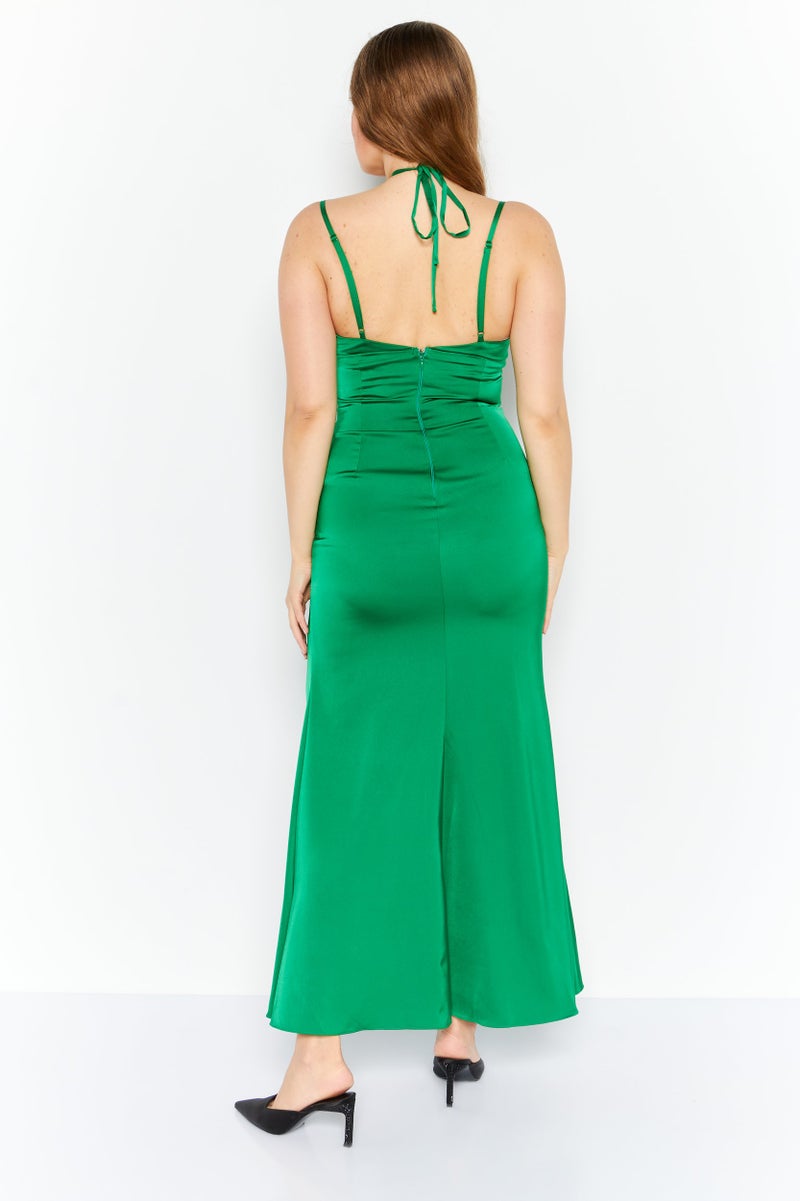 Aqua Women Plain Midi Dress, Green - Image 3