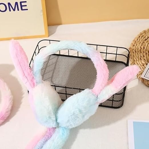 PLUSPOINT Trending Kids Winter Earmuffs Rabbit Moving Ear Bunny Warmers with Chu Chu Sound Soft Plush Hair Cover for Girls, Boys & Adults Cute Winter Muffler Headband Multicolor - Image 5