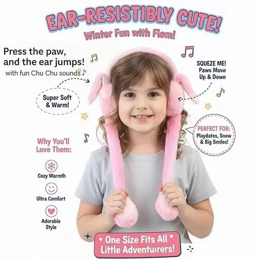 PLUSPOINT Trending Kids Winter Earmuffs Rabbit Moving Ear Bunny Warmers with Chu Chu Sound Soft Plush Hair Cover for Girls, Boys & Adults Cute Winter Muffler Headband Multicolor - Image 3