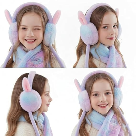 PLUSPOINT Trending Kids Winter Earmuffs Rabbit Moving Ear Bunny Warmers with Chu Chu Sound Soft Plush Hair Cover for Girls, Boys & Adults Cute Winter Muffler Headband Multicolor - Image 2