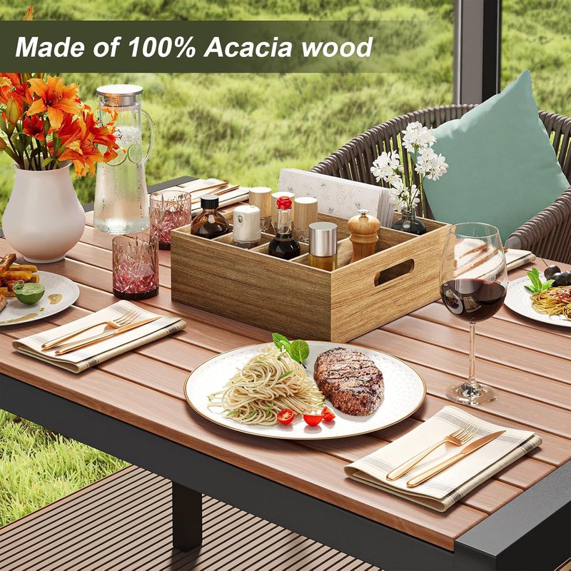 Aofure Acacia Wood Utensil Holder for Party Paper Plate and Utensil Holder Caddy for Countertop Kitchen Silverware Organizer Dispenser for Spoon Napkin Cup Cutlery Holders for Outdoor Camping Picnic - Image 3