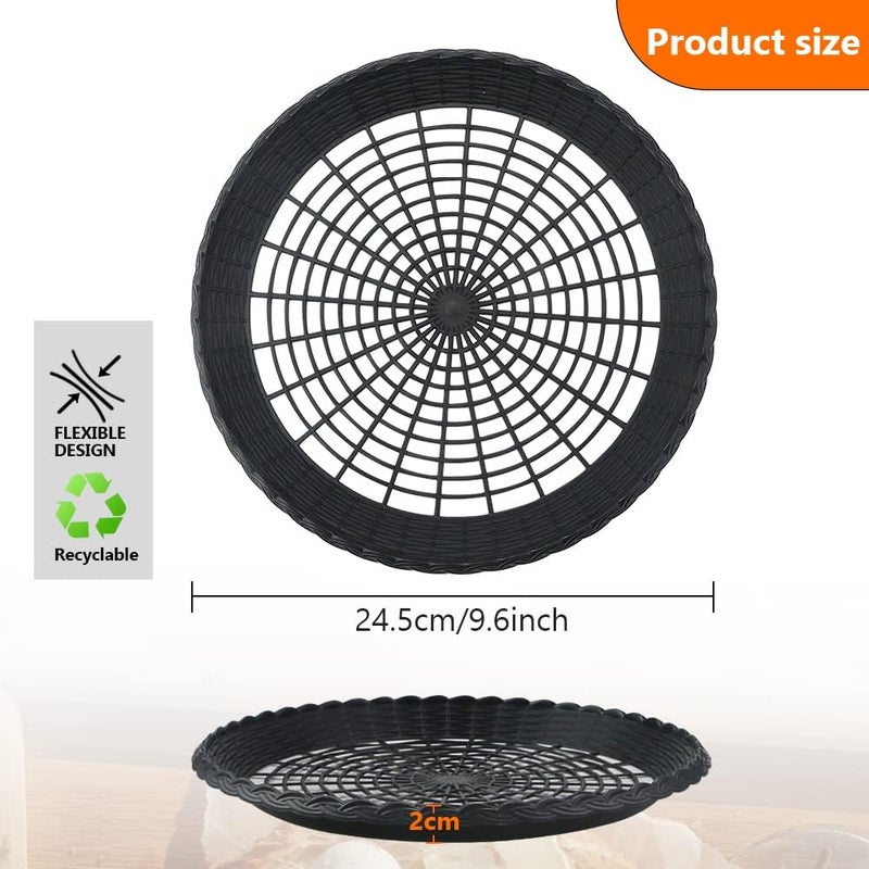 WYOMER 15 Pack 10'' Black Plastic Paper Plate Holders - Hollow  Imitation Rattan Weaving  Reusable - Image 2