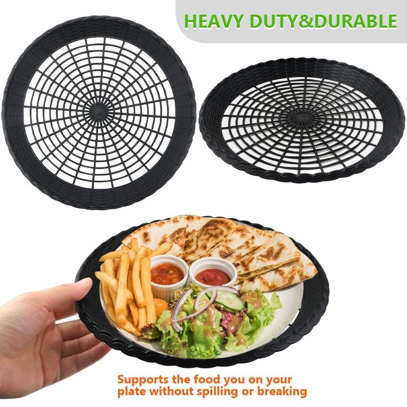 WYOMER 15 Pack 10'' Black Plastic Paper Plate Holders - Hollow  Imitation Rattan Weaving  Reusable - Image 3