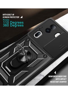ماركة غير محددة أوببو رينو 11 5G الهاتف المحمول القضية ، انزلاق الكاميرا عدسة تغطية + 360 درجة قوس الدورية خاتم + دعم المغناطيسي سيارة الهاتف المحمول حالة صدمة الأسود  - Image 4