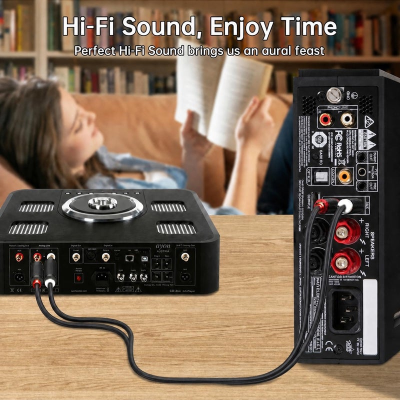 كابل RCA من ، طوله 6.6 قدم، من نوع 2 RCA ذكر إلى 2 RCA ذكر، لأنظمة الصوت الستريو المستخدمة في دور السينما المنزلية، أجهزة التلفاز عالية الدقة (HDTV)، أجهزة الألعاب الإلكترونية، أنظمة الصوت عالية الجودة (Hi-Fi)، مصنوع من سلك نحاس مغطى بطلاء خالٍ من الأكسجين بسمك 26 AWG، مغلف بمادة PVC. - Image 5