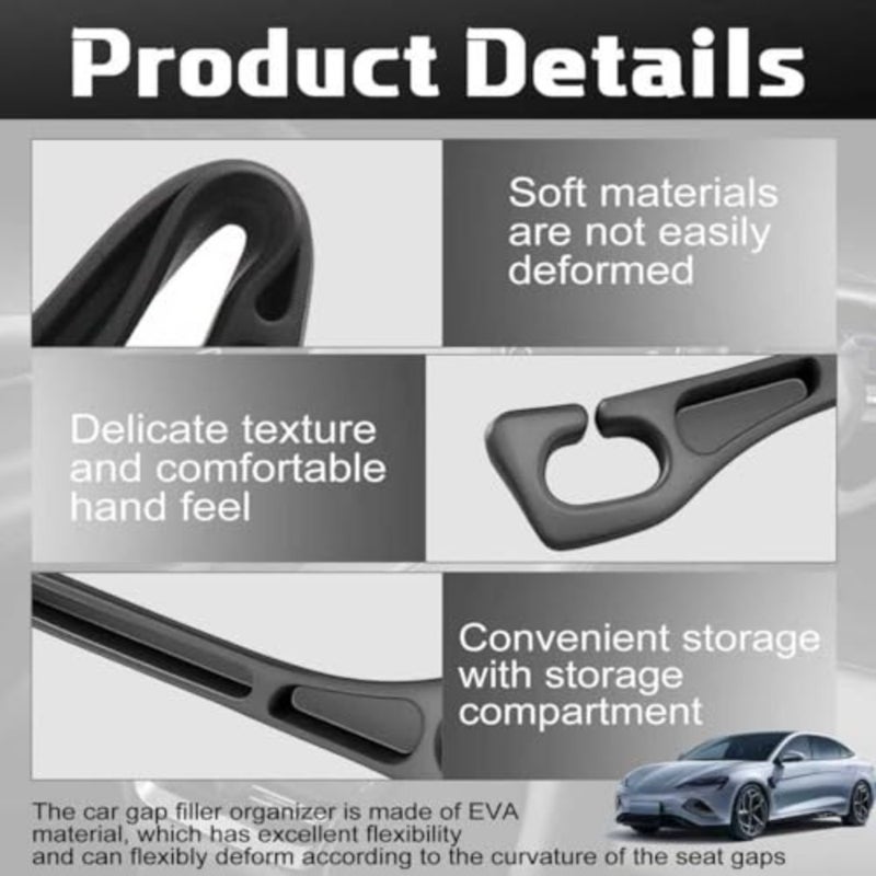 4PCS Car Seat Gap Filler Organizer and Leak-Proof Blocker, Black Universal Fit, Storage Slot, Leak-Proof Seat Gap Plug, For Car SUV  Truck - Image 3