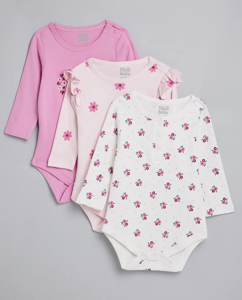 أر أند بي 3 Pack printed Bodysuits with Long Sleeves