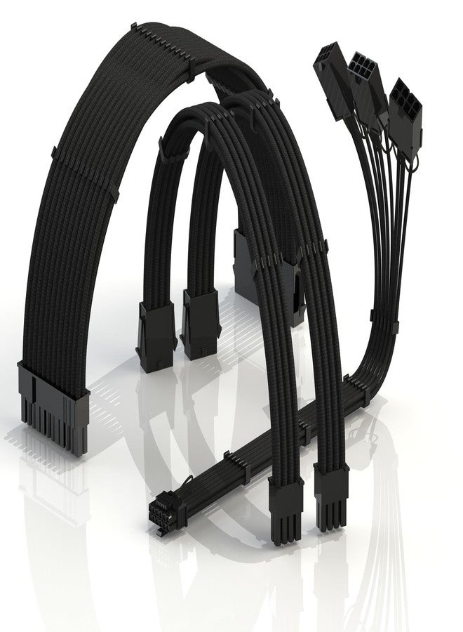 لينك اب محولات طاقة LINKUP - AVA 3 في 1 بقوة 12 فولت وHPWR PCIE 5.0 | 450 واط، 16AWG | لجميع وحدات تزويد الطاقة | معتمد من UL، غلاف واقٍ | طقم من 4 قطع لبطاقات رسومات RTX4000 | يعزز أداء الألعاب | أسود، 30 سم - Image 1