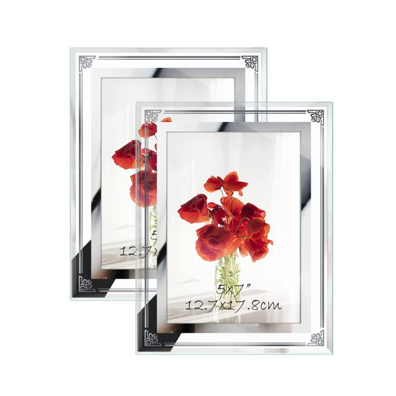 HORLIMER 5x7 Picture Frame Set of 2 Glass Photo Frame 5 by 7 for Tabletop Horizontally or Vertically