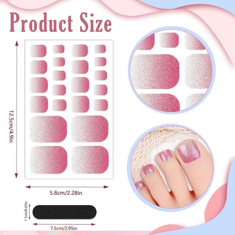 KASTWAVE 6Pcs Glitter Gradient & Solid Color Toenail Stickers, Full Wrap Self-Adhesive Nail Wraps for Toenails, Long-Lasting Gel Polish Strips, DIY Foot Nail Art for Women Girls - Image 4