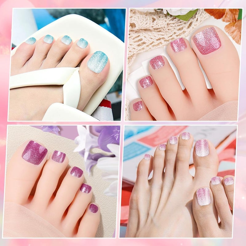KASTWAVE 6Pcs Glitter Gradient & Solid Color Toenail Stickers, Full Wrap Self-Adhesive Nail Wraps for Toenails, Long-Lasting Gel Polish Strips, DIY Foot Nail Art for Women Girls - Image 3