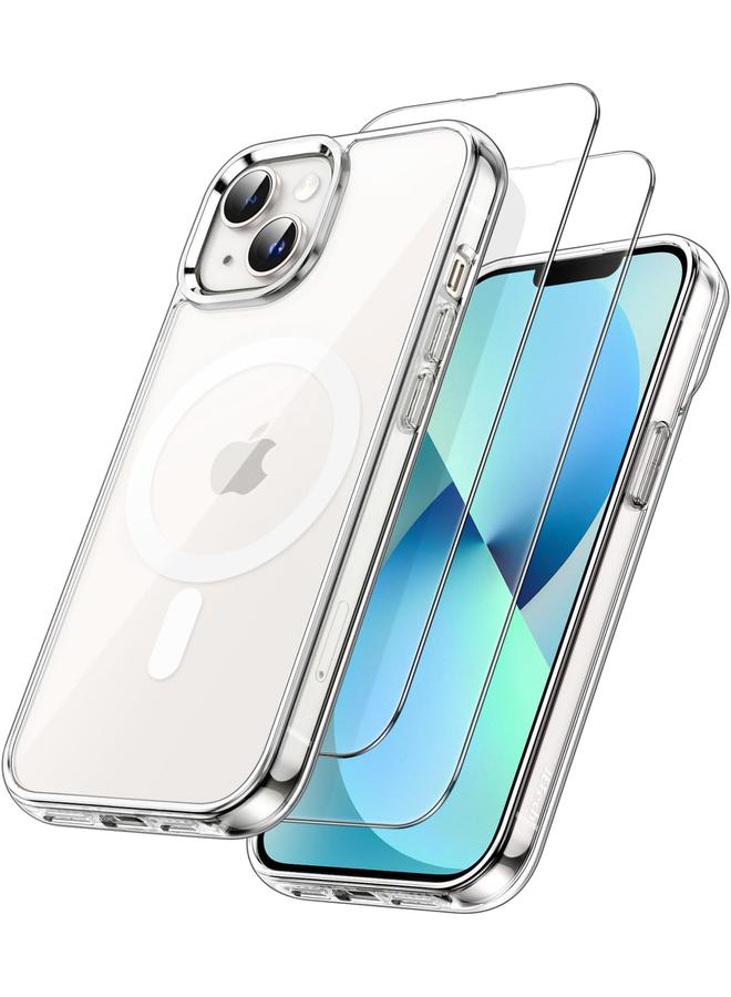 جي تيك جراب مغناطيسي 3 في 1 لهاتف Iphone 13 مقاس 6.1 بوصة مع قطعتين من واقيات الشاشة الزجاجية المقواة المتوافقة مع غطاء الهاتف المقاوم للصدمات من Magsafe شفاف - Image 1