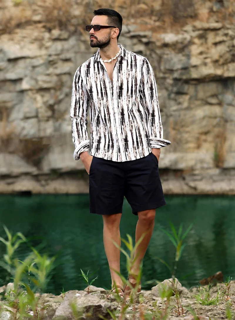 Campus Sutra Men's Beige & Black Ombre Strokes Shirt