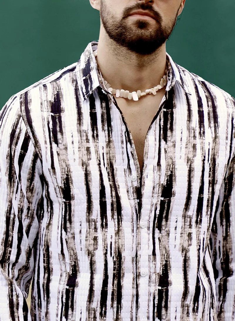 Campus Sutra Men's Beige & Black Ombre Strokes Shirt