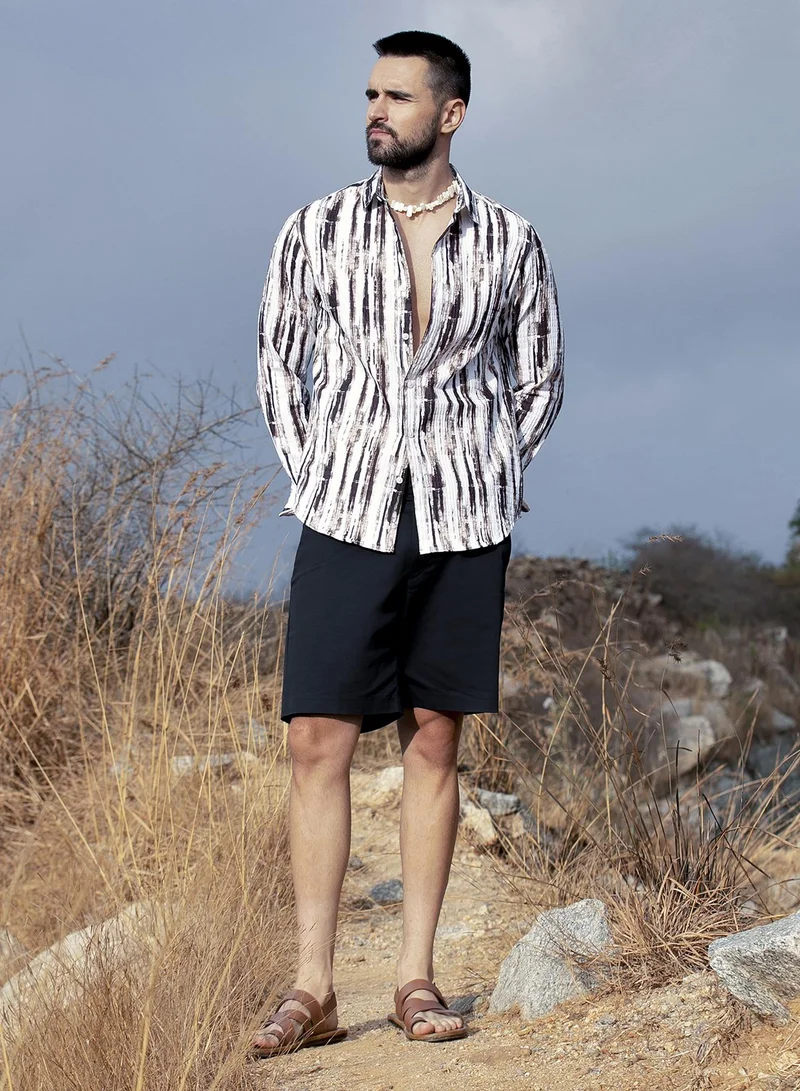 Campus Sutra Men's Beige & Black Ombre Strokes Shirt