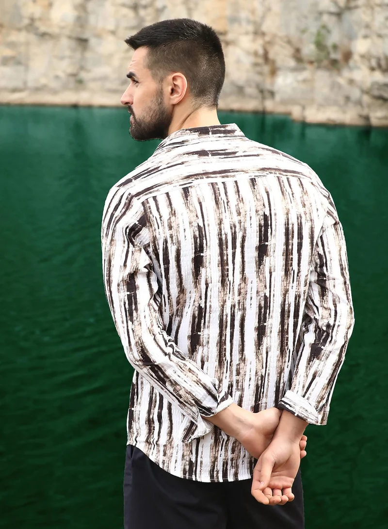 Campus Sutra Men's Beige & Black Ombre Strokes Shirt