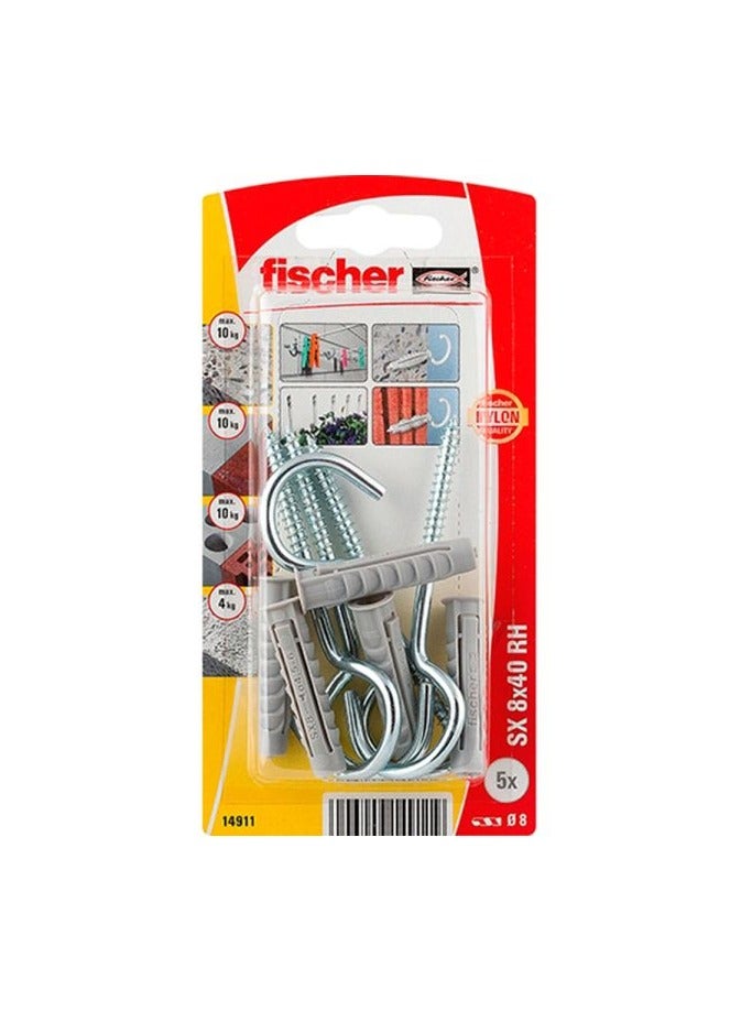 Fischer Nylon Expansion Fixing Plug W/Half Rnd Hooks SX 8 RH B 4Pcs