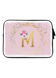 Stylizedd Laptop Sleeve Bag for Macbook 13, 14, 15, 16 inch- Custom Monogram Initial Letter Floral Pattern Alphabet - M  (Pink)  - Image 1