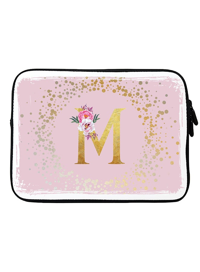 Stylizedd Laptop Sleeve Bag for Macbook 13, 14, 15, 16 inch- Custom Monogram Initial Letter Floral Pattern Alphabet - M  (Pink)  - Image 1