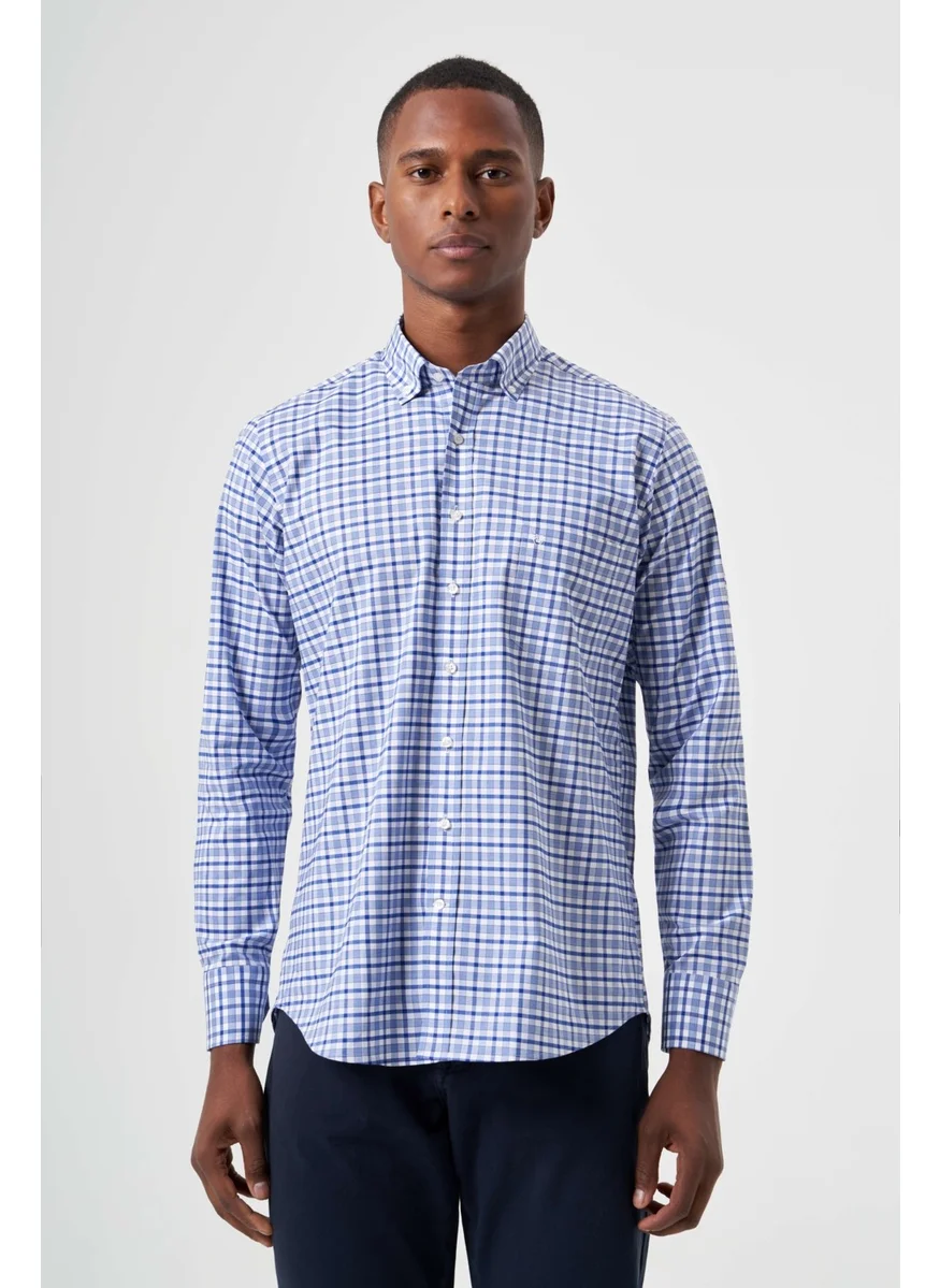 Bisse Men's Regular Fit Plaid Sports Shirt Navy GM23Y231019_D39