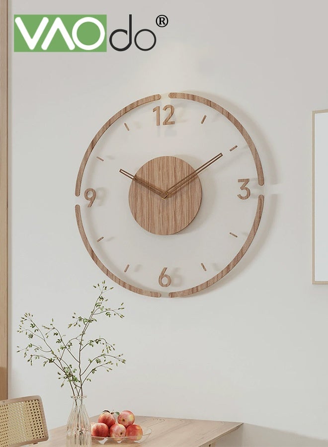فاو دو ساعة حائط 13.8 بوصة، ساعة زجاجية معلقة صامتة لا تصدر صوتًا، ساعة زخرفية تعمل بالبطارية، ساعة خشبية بأرقام كبيرة للفصول الدراسية والمكاتب وغرف المعيشة وغرف النوم - Image 1