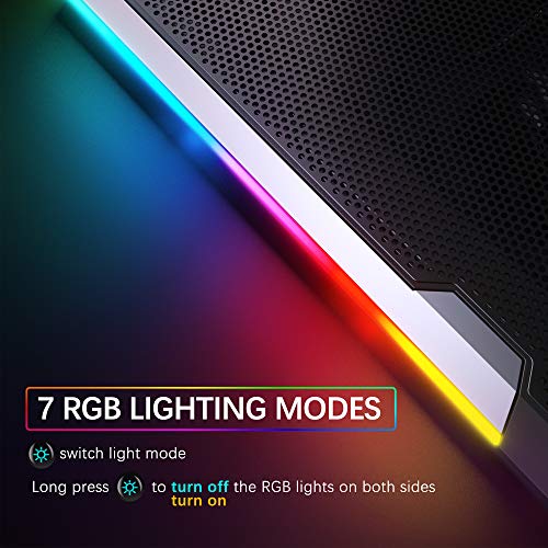 TopMate C11 Laptop Cooling Pad RGB Gaming Notebook Cooler, Laptop Fan Stand Adjustable Height with 6 Quiet Fans and Phone Holder, Computer Chill Mat, for 15.6-17.3 Inch Laptops - Blue LED Light - Image 4