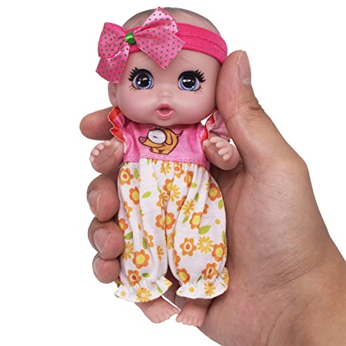 Beem Jun 6 Cute Small Baby Doll Newborn Baby All Vinyl Reborn Baby Dolls for Girls Swivel Mini Dolls 16 cm Crying Baby DIY Toys for Ages 3Pink - Image 1