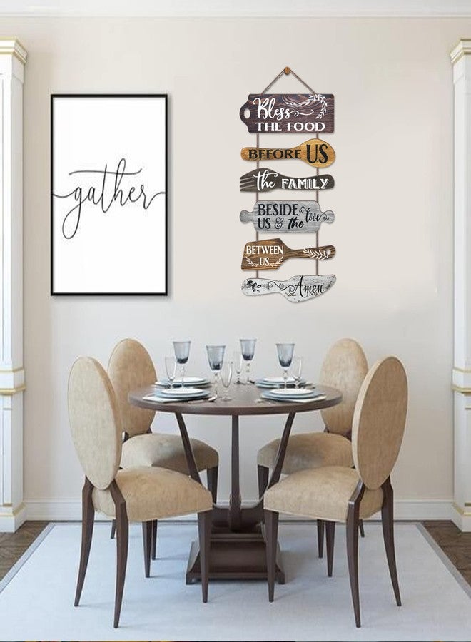 EXQUIDECA Bless the Food Before Us Farmhouse Kitchen Wall Decor - Dining Room Decorations Collage Wall Art in Neutral Grey Color - Wooden Rustic 6pcs Roped Sign 25x14 Inches Vertical - Image 3