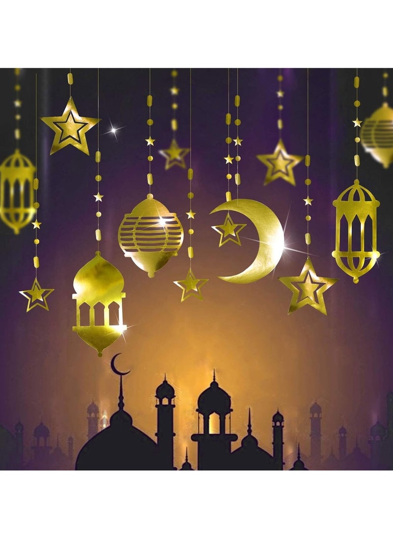 Jorunb - 2 Pack 16 Pcs Gold Star Crescent Moon Lantern Garland Decorations for Islamic Ramadan Home Happy Eid Mubarak Party Decor Hanging Streamer Wedding Backdrop Banner Aladdin Birthday Party Supplies - Image 1