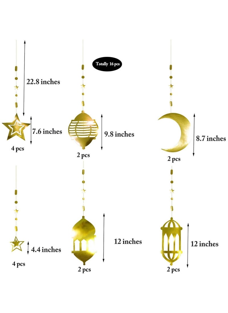 Jorunb - 2 Pack 16 Pcs Gold Star Crescent Moon Lantern Garland Decorations for Islamic Ramadan Home Happy Eid Mubarak Party Decor Hanging Streamer Wedding Backdrop Banner Aladdin Birthday Party Supplies - Image 1
