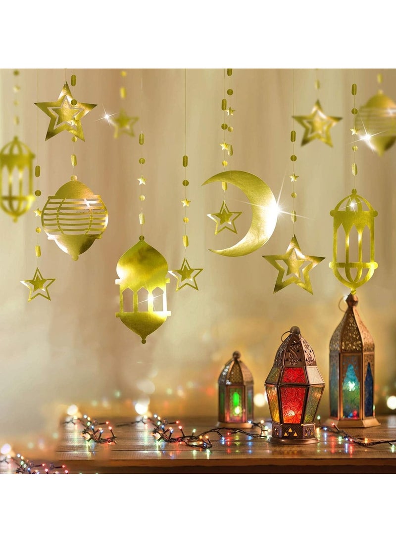 Jorunb - 2 Pack 16 Pcs Gold Star Crescent Moon Lantern Garland Decorations for Islamic Ramadan Home Happy Eid Mubarak Party Decor Hanging Streamer Wedding Backdrop Banner Aladdin Birthday Party Supplies - Image 1