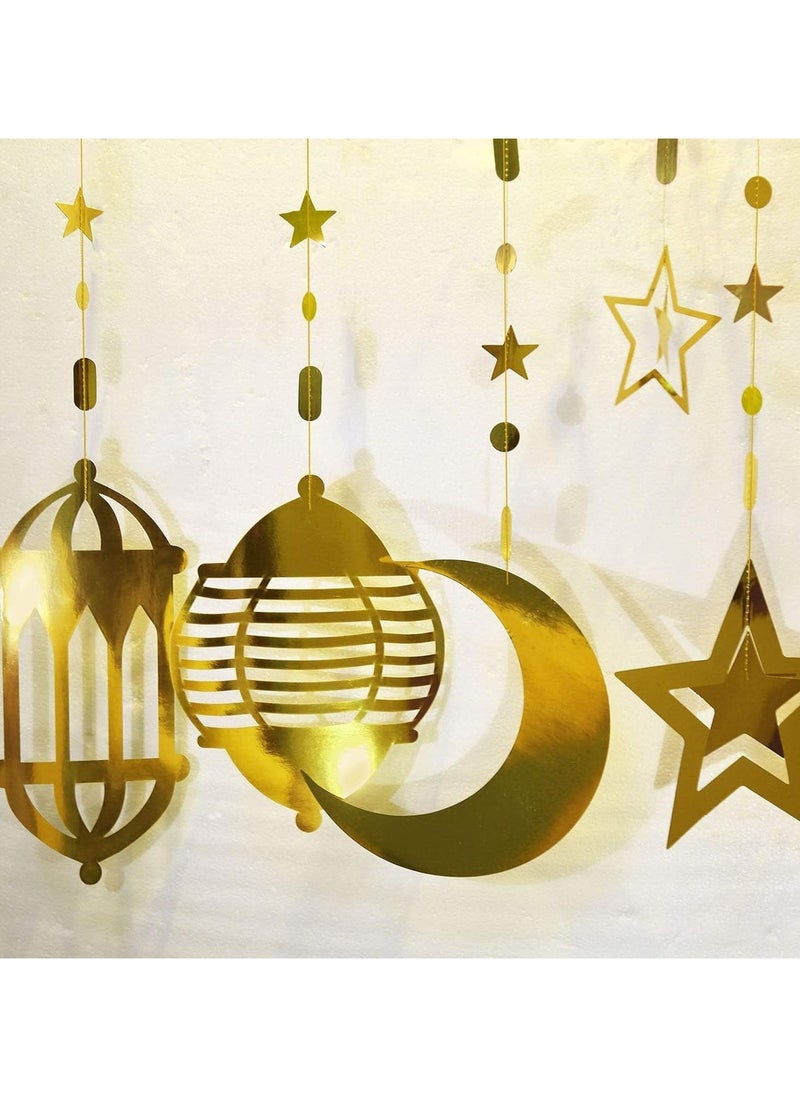 Jorunb - 2 Pack 16 Pcs Gold Star Crescent Moon Lantern Garland Decorations for Islamic Ramadan Home Happy Eid Mubarak Party Decor Hanging Streamer Wedding Backdrop Banner Aladdin Birthday Party Supplies - Image 1