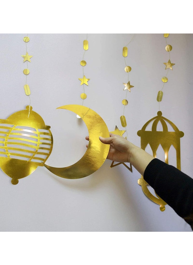 Jorunb - 2 Pack 16 Pcs Gold Star Crescent Moon Lantern Garland Decorations for Islamic Ramadan Home Happy Eid Mubarak Party Decor Hanging Streamer Wedding Backdrop Banner Aladdin Birthday Party Supplies - Image 1