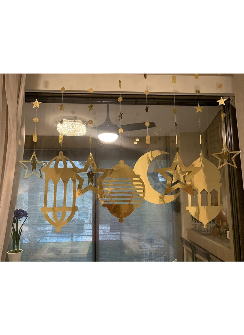 Jorunb - 2 Pack 16 Pcs Gold Star Crescent Moon Lantern Garland Decorations for Islamic Ramadan Home Happy Eid Mubarak Party Decor Hanging Streamer Wedding Backdrop Banner Aladdin Birthday Party Supplies - Image 1