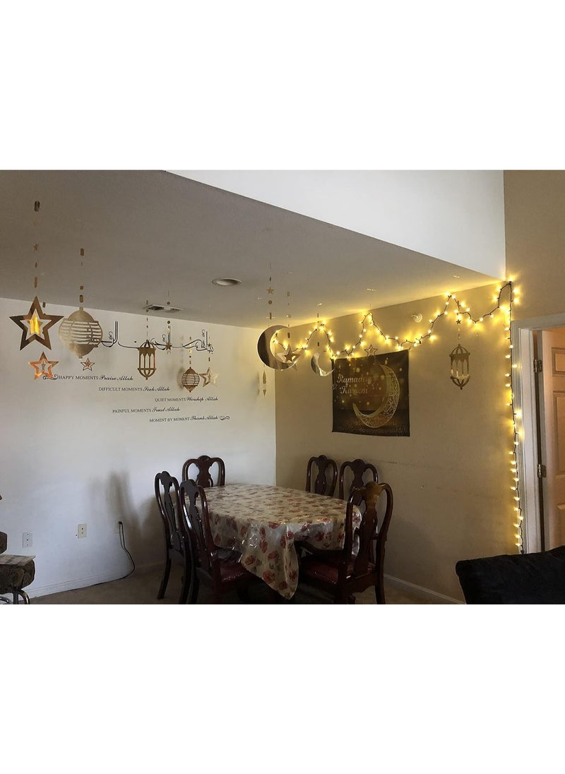 Jorunb - 2 Pack 16 Pcs Gold Star Crescent Moon Lantern Garland Decorations for Islamic Ramadan Home Happy Eid Mubarak Party Decor Hanging Streamer Wedding Backdrop Banner Aladdin Birthday Party Supplies - Image 1