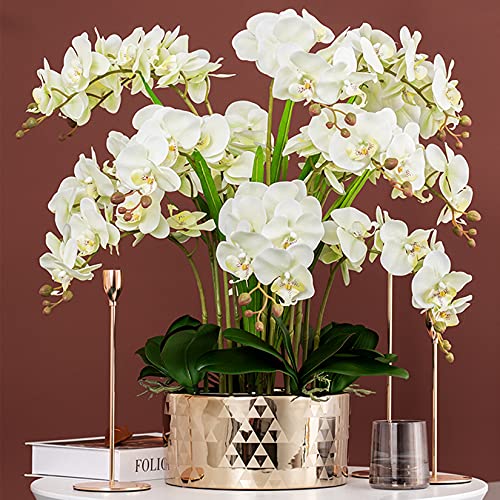 HinyoCo 5 Pcs Artificial Phalaenopsis Flowers and 4 Bundles Leaves,Artificial Orchid Flowers with 4 Bundles Leaves Stem Plants for Home Wedding Decoration - Image 3