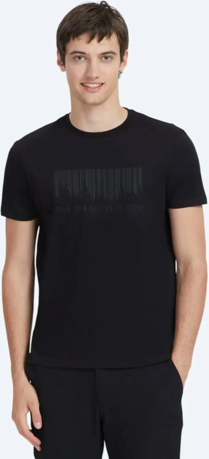 Kip Black Printed Crew Neck 100% Cotton T-Shirt
